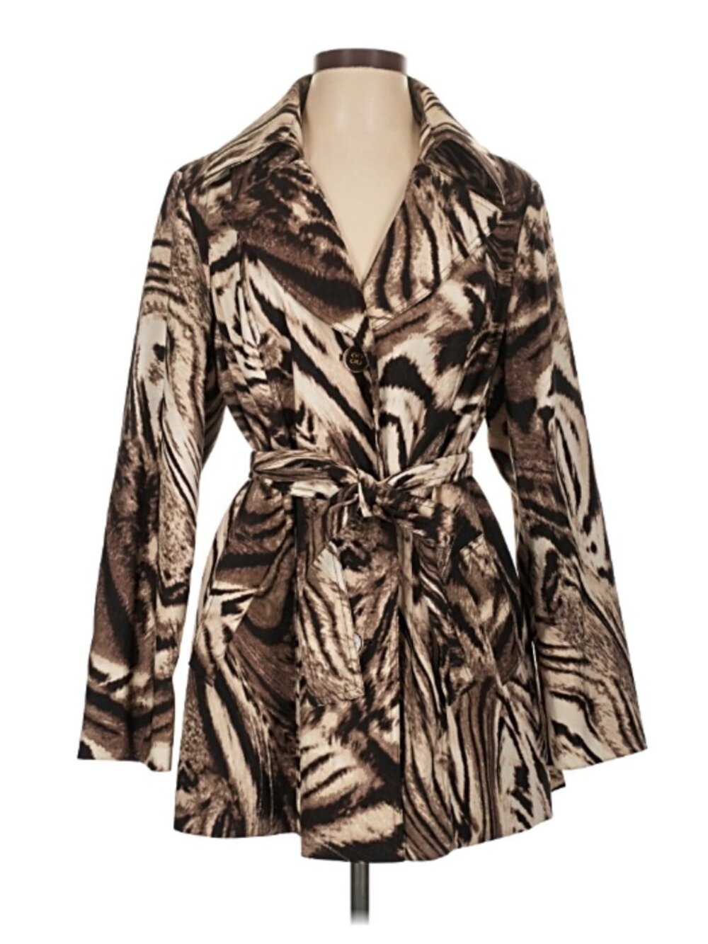 Animal Print Belted Trench Coat Jacket